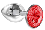 Малая серебристая анальная пробка Diamond Red Sparkle Small с красным кристаллом - 7 см.