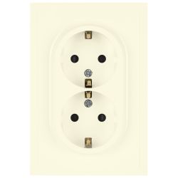 Розетка ЭРА Galaxy 15-2105-02 с заземлением двойная 2X2P+E Schuko со шторками IP20 16А-250В слоновая кость | Эра Galaxy