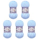 Пряжа Alize (Ализе) Velluto / уп.5 мот. по 100 г, 68м, 218 детский голубой A