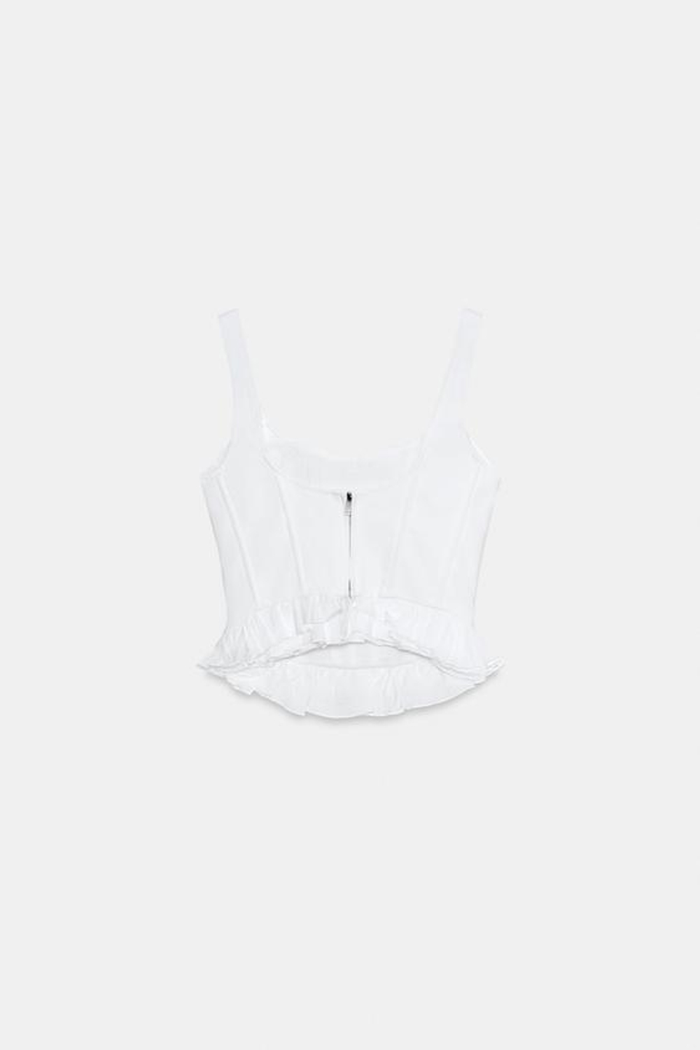 ZARA КОРСЕТНЫЙ ТОП С ВОЛАНАМИ, БЕЛЫЙ