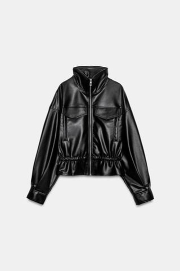 ZARA КУРТКА ИЗ ИСКУССТВЕННОЙ КОЖИ С РЕГУЛИРУЕМОЙ ТАЛИЕЙ, ЧЕРНЫЙ