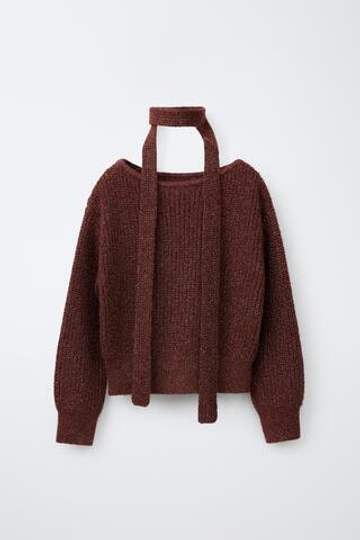 ZARA СВИТЕР С ЛЮРЕКСОМ И ШАРФОМ, ТЕМНЫЙ ЧЕРЕПИЧНЫЙ