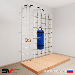 Шведская стенка Sv Sport усиленная 61370 (Турник стандарт/Канат/Кольца/Цепь/Мешок 30кг/Мат 2м/Канатный лаз)