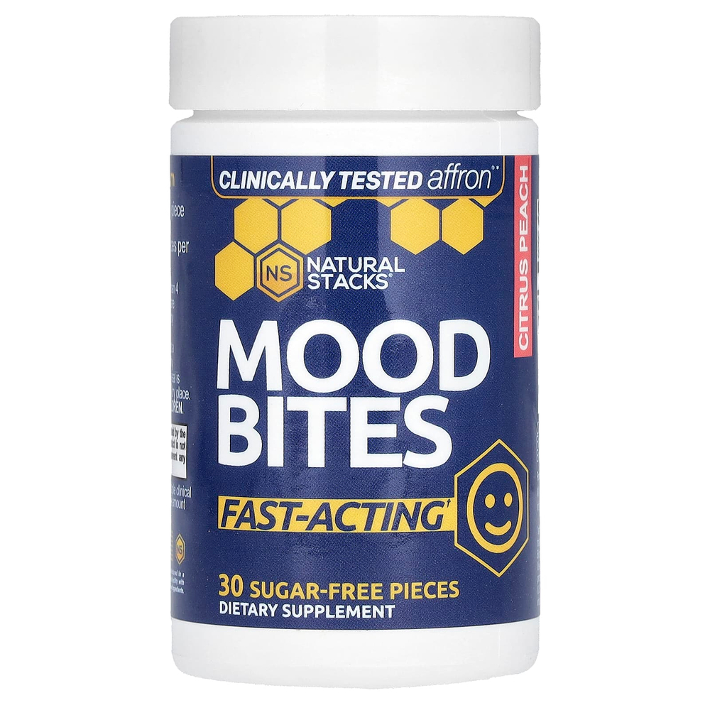 Natural Stacks, Mood Bites, цитрусовый и персик, 30 шт. Без сахара