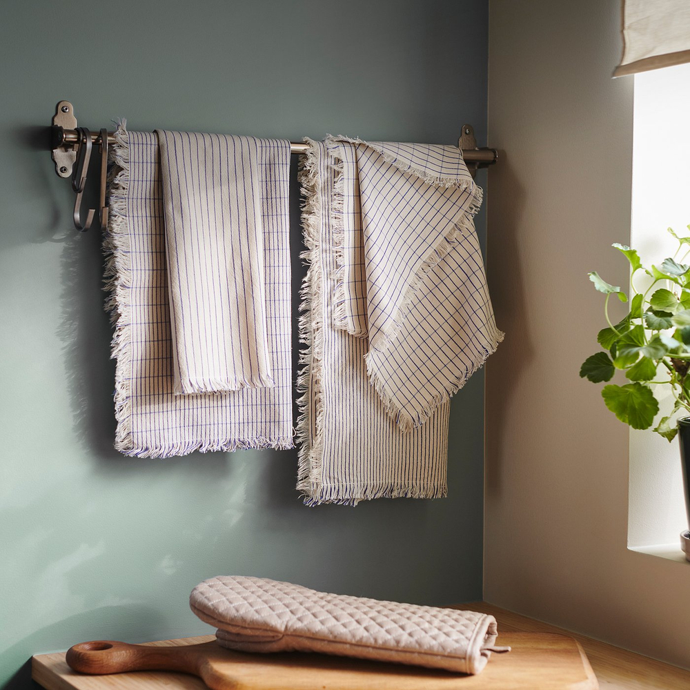 IKEA VÄLVÅRDAD  (ИКЕА ВЭЛВОРДАД)  -  Полотенце кухонное - белый/синий рисунок 45x60 см