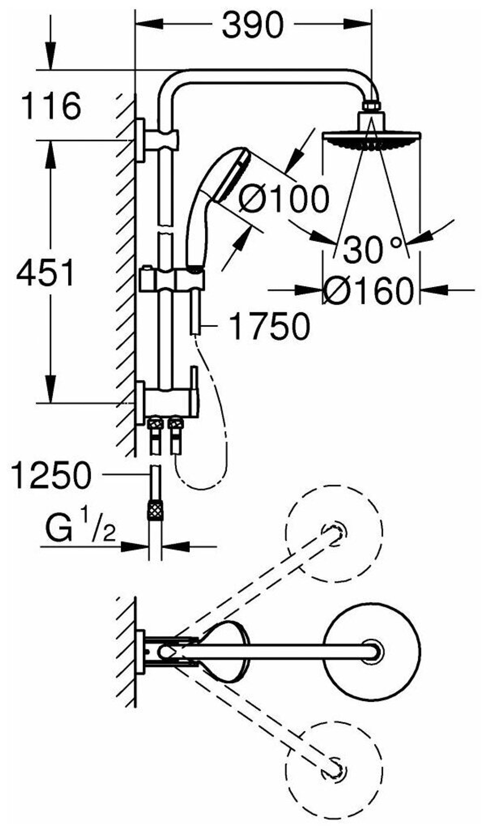 ДУШЕВАЯ СИСТЕМА GROHE VITALIO START С ПЕРЕКЛЮЧАТЕЛЕМ DIY 26226000