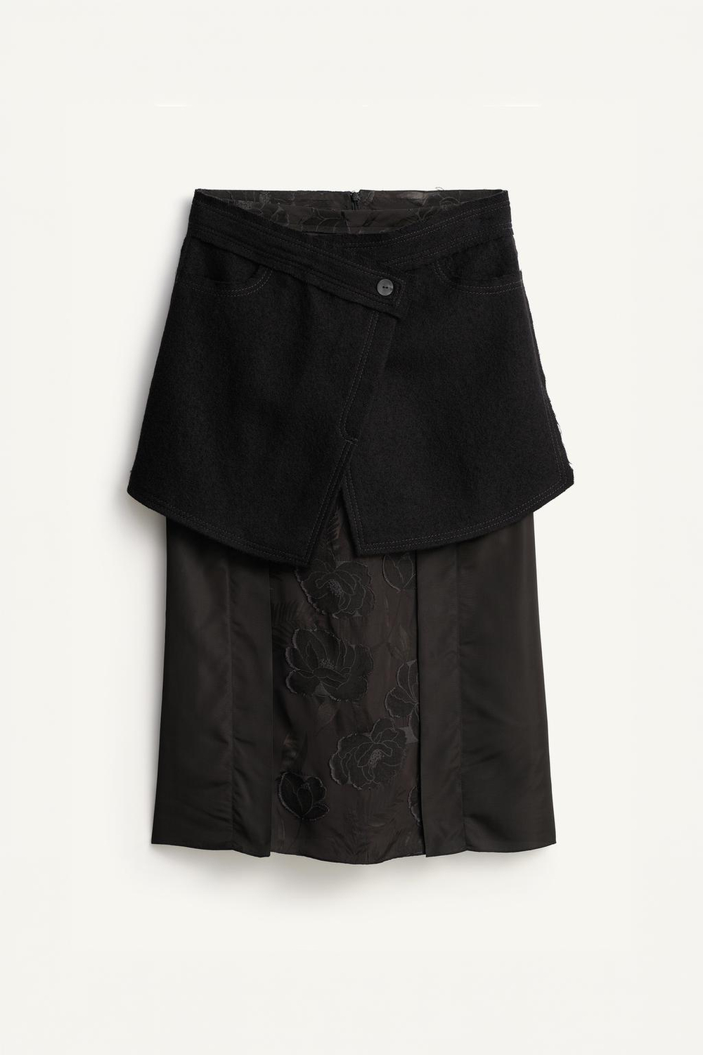 ZARA КОМБИНИРОВАННАЯ ЮБКА С ОТДЕЛКОЙ — LIMITED EDITION, ЧЕРНЫЙ