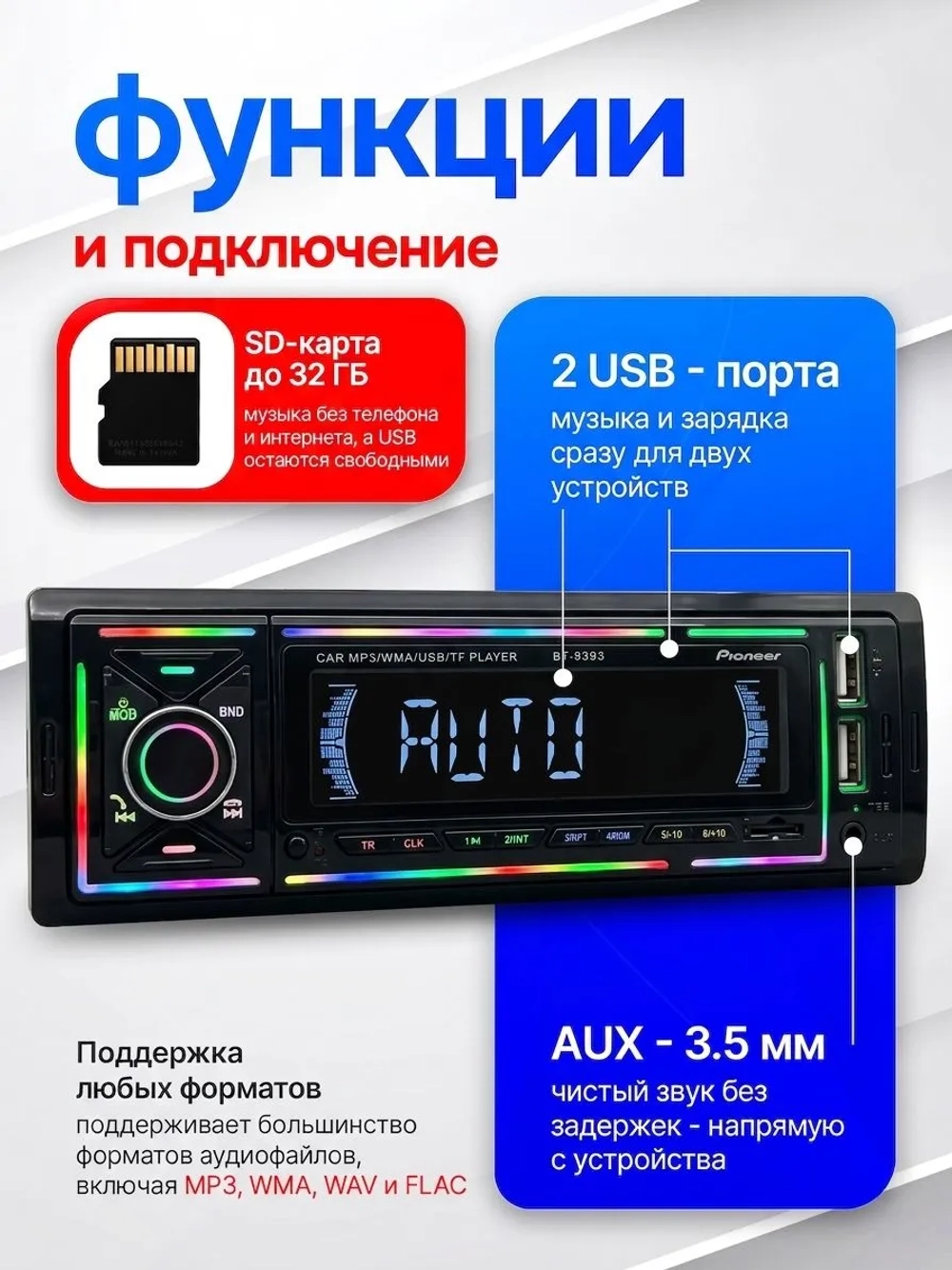 Магнитола для авто с блютуз 1 din