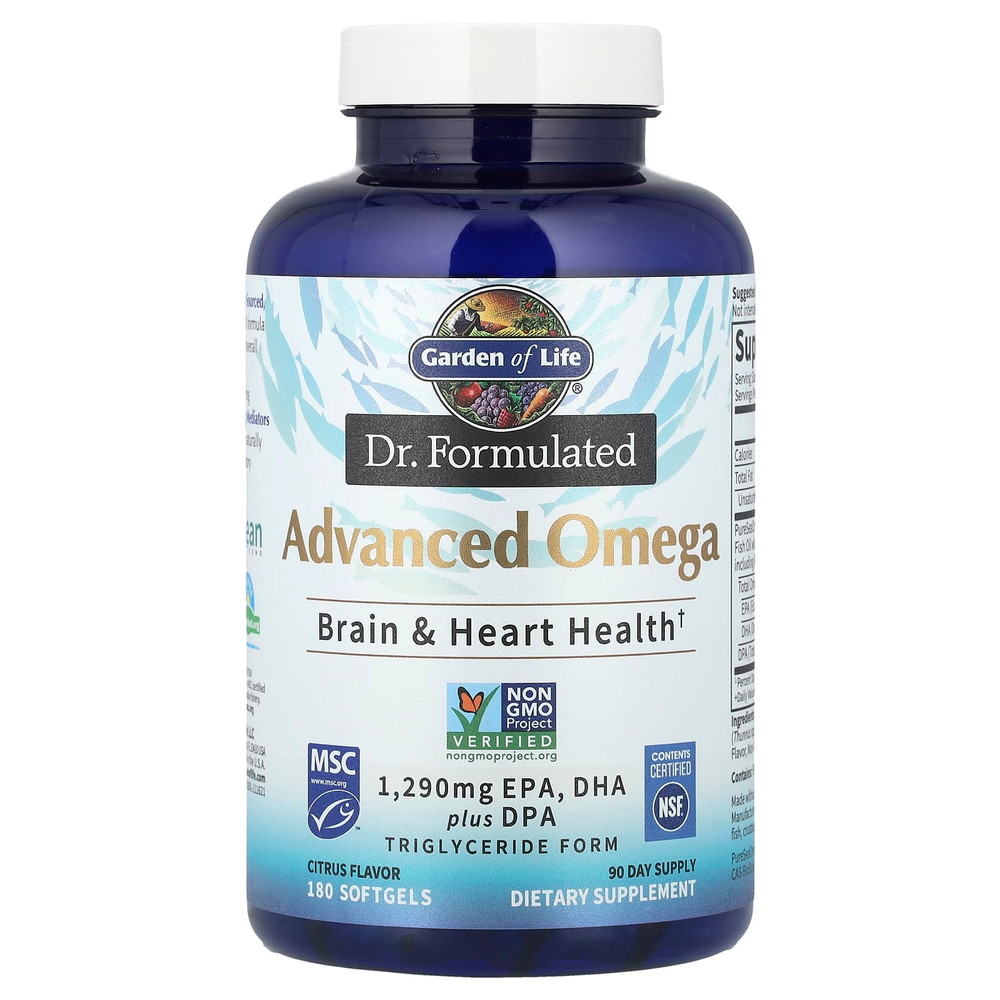 Garden of Life, Dr. Formulated, улучшенная формула омега жирных кислот, со вкусом цитрусовых, 180 капсул