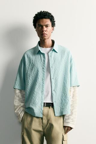 РУБАШКА RELAXED FIT С КОНТРАСТНЫМИ РУКАВАМИ — ZARA