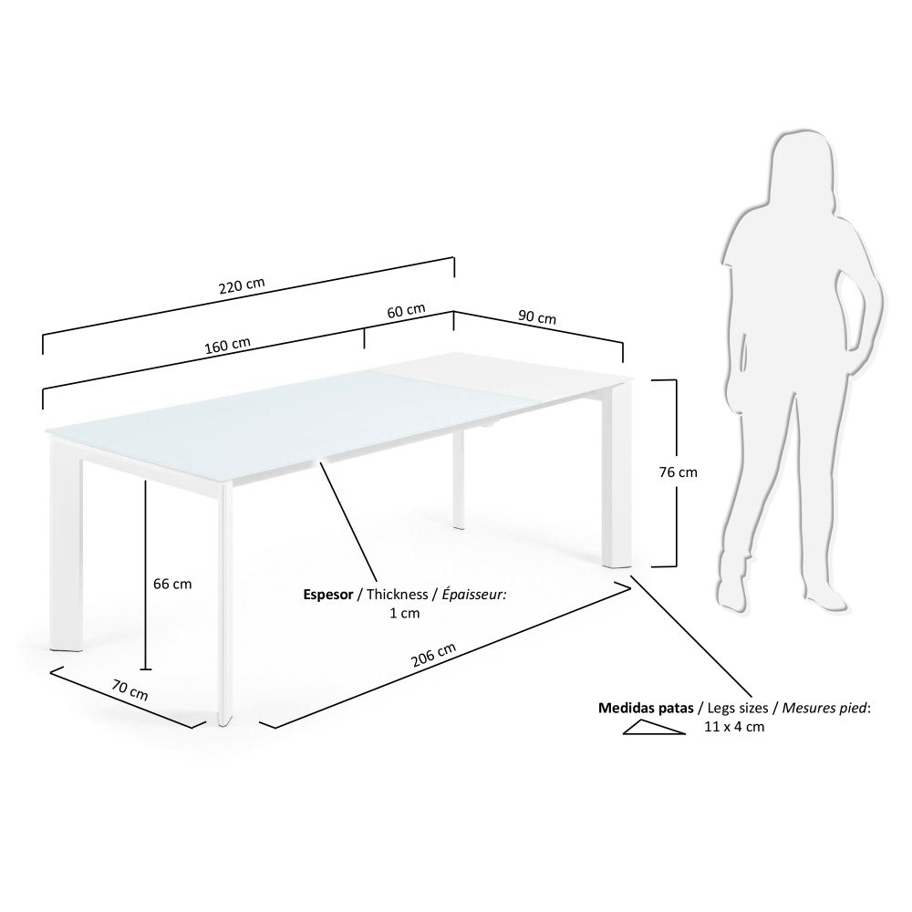 ATTA Стол 160 (220) x90 белое стекло