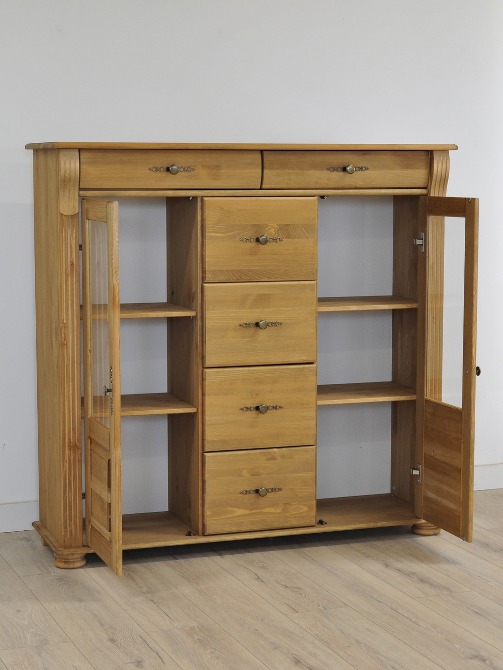 Комод, 128х42х125, Susanna, для одежды и игрушек, в кухню, сервант для посуды, из массива дерева, бейц, MAKOSA