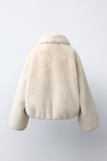 ZARA КУРТКА ИЗ ИСКУССТВЕННОГО МЕХА, ЭКРЮ