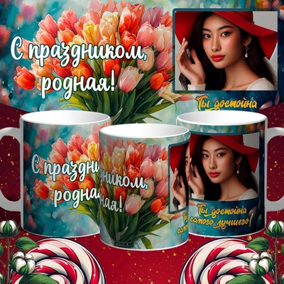 Кружка с фото С праздником, родная