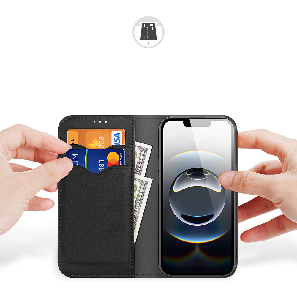 Чехол книжка из натуральной кожи с защитой RFID для iPhone 16e и 17e, серия Hivo Series Case от Dux Ducis