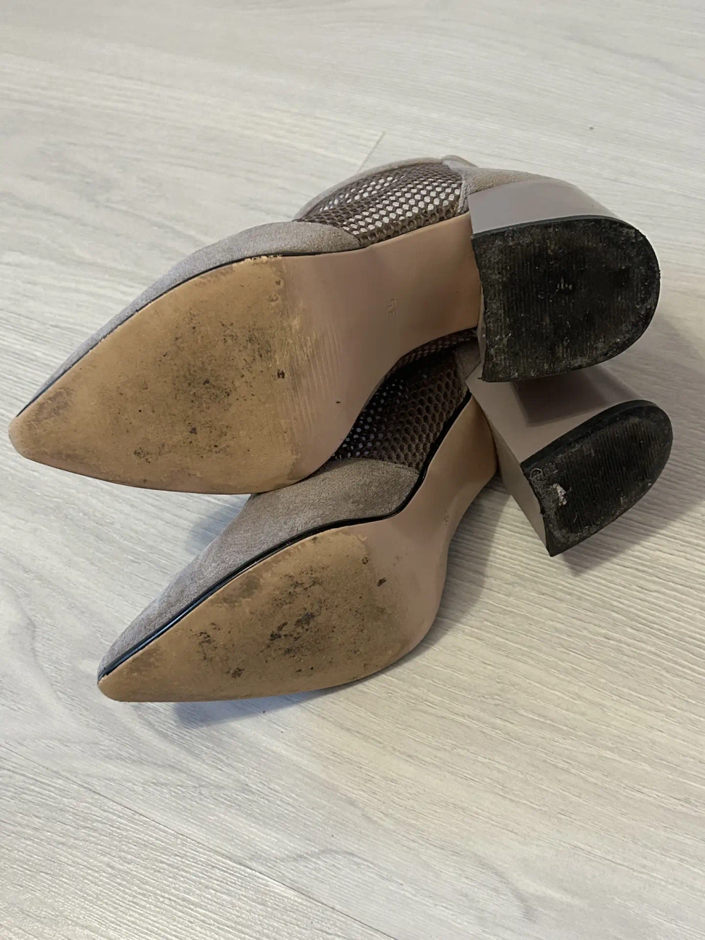 Женские ботильоны-сетка из замши Gold Heels на каблуке, серо-бежевые, размер 35
