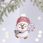 Ёлочная игрушка «Весёлый пингвинёнок» 8*6*9.5 см, Розовый