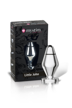 Анальная пробка Mystim Little John S, электростимуляция, хирургическая сталь, серебряная, 9 см,  3,