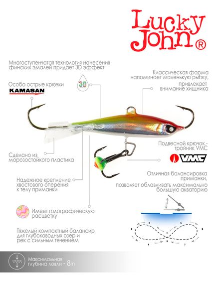 Балансир Lucky John NORDIC 4 с тр. 40мм/02H блистер