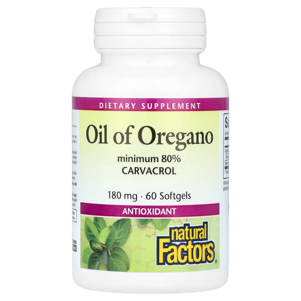 Natural Factors, масло орегано, 180 мг, 60 капсул