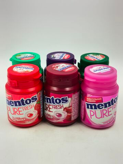 Жевательная резинка Mentos Pure fresh без сахара Ассорти 6 вкусов (Мята, Виноград, Арбуз, Клубника, Вишня, Тутти-Фрутти), 6 шт. по 54 г