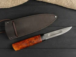 Якутский нож "Шейник", дамасская сталь, рукоять карельская берёза