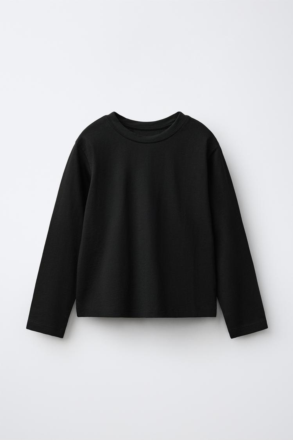 ZARA ОДНОТОННЫЙ ЛОНГСЛИВ, ЧЕРНЫЙ