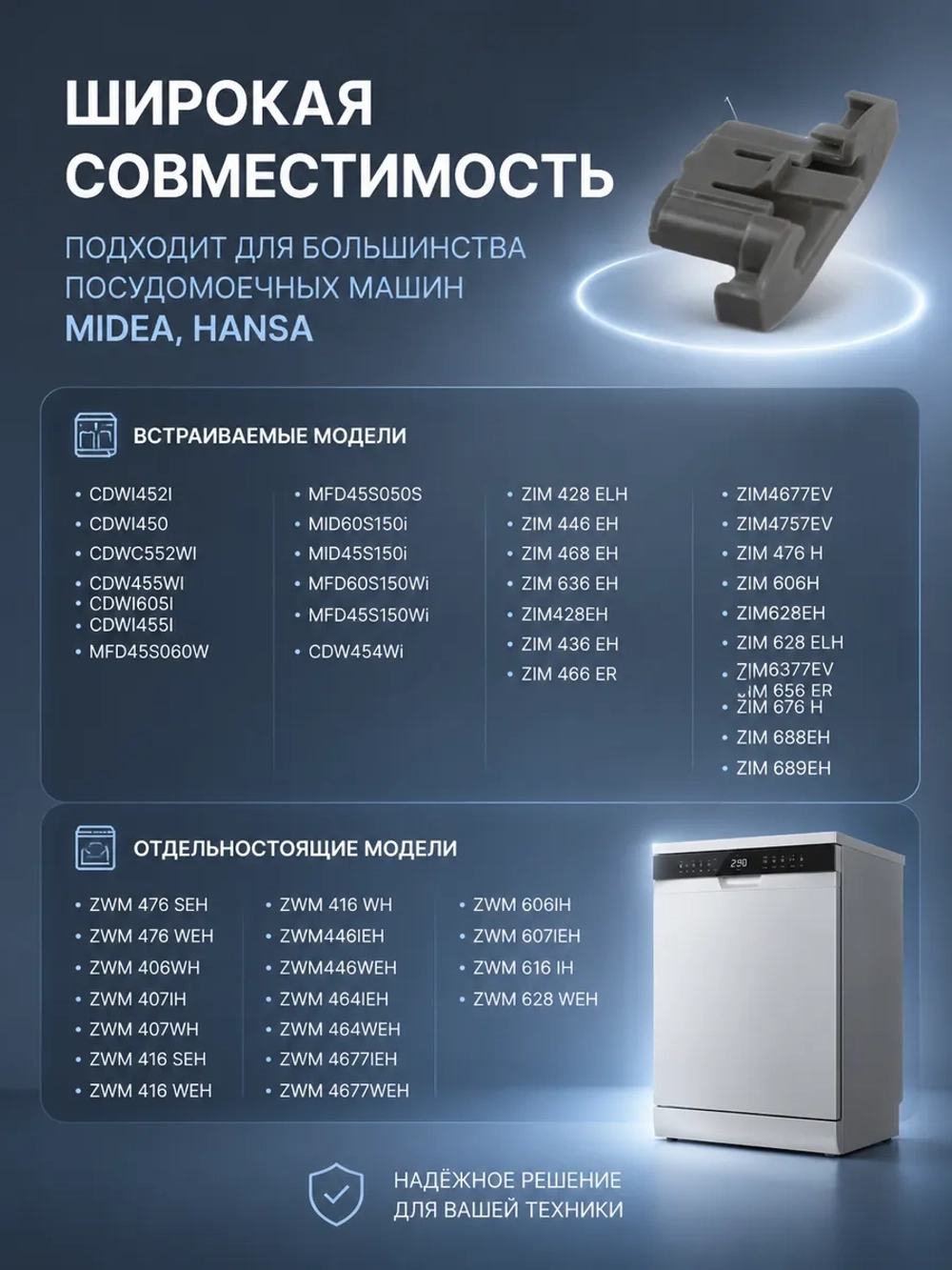 Фиксатор направляющей верхней корзины для посудомоечной машины Midea 12176000008496 (1030414, 385811, 49037185, 565913, 673001300803, DD81-01378A, DD81-02768A)