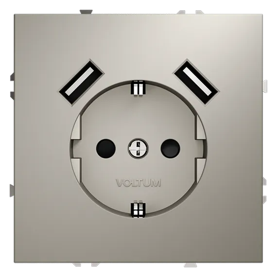Розетка с USB A+A с заземлением и защитными шторками Voltum S70 Кашемир VLS040403