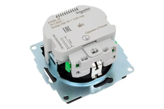 Розетка Systeme Electric ATLASDESIGN с заземлением со шторкой + 2 USB 2400мА карбон 38387
