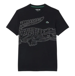 Мужская теннисная футболка Lacoste Ultra Dry Crocodile Print Sport - black/white