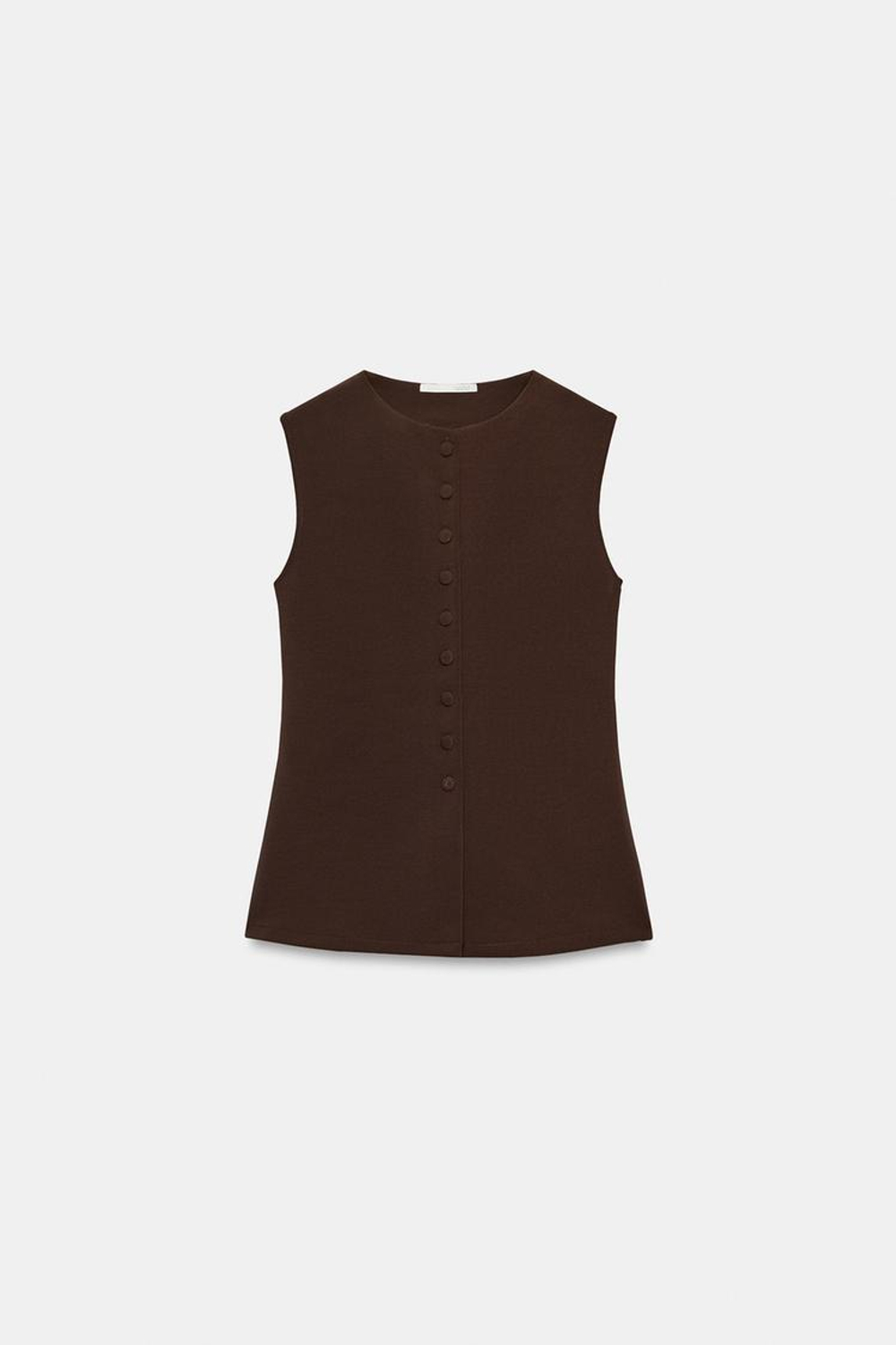ZARA ЖИЛЕТ С ОБТЯЖНЫМИ ПУГОВИЦАМИ, КОРИЧНЕВЫЙ