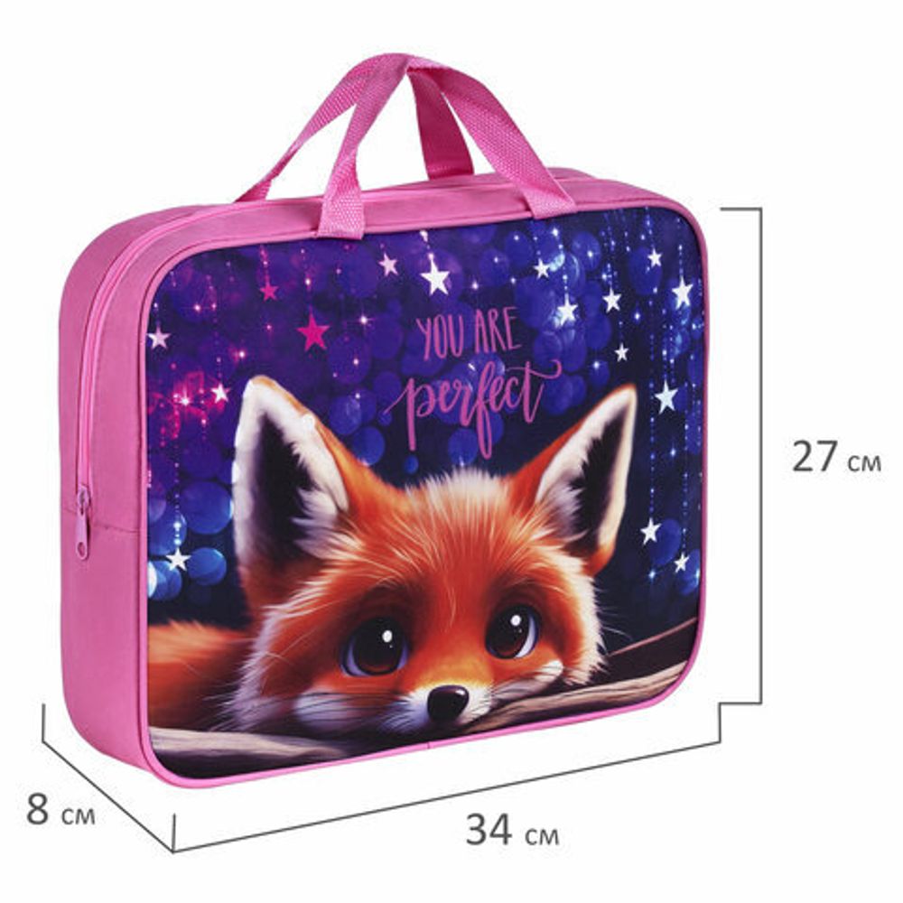 Папка на молнии с ручками BRAUBERG А4, 1 отделение, полиэстер, 80 мм, "Cute fox", 272176