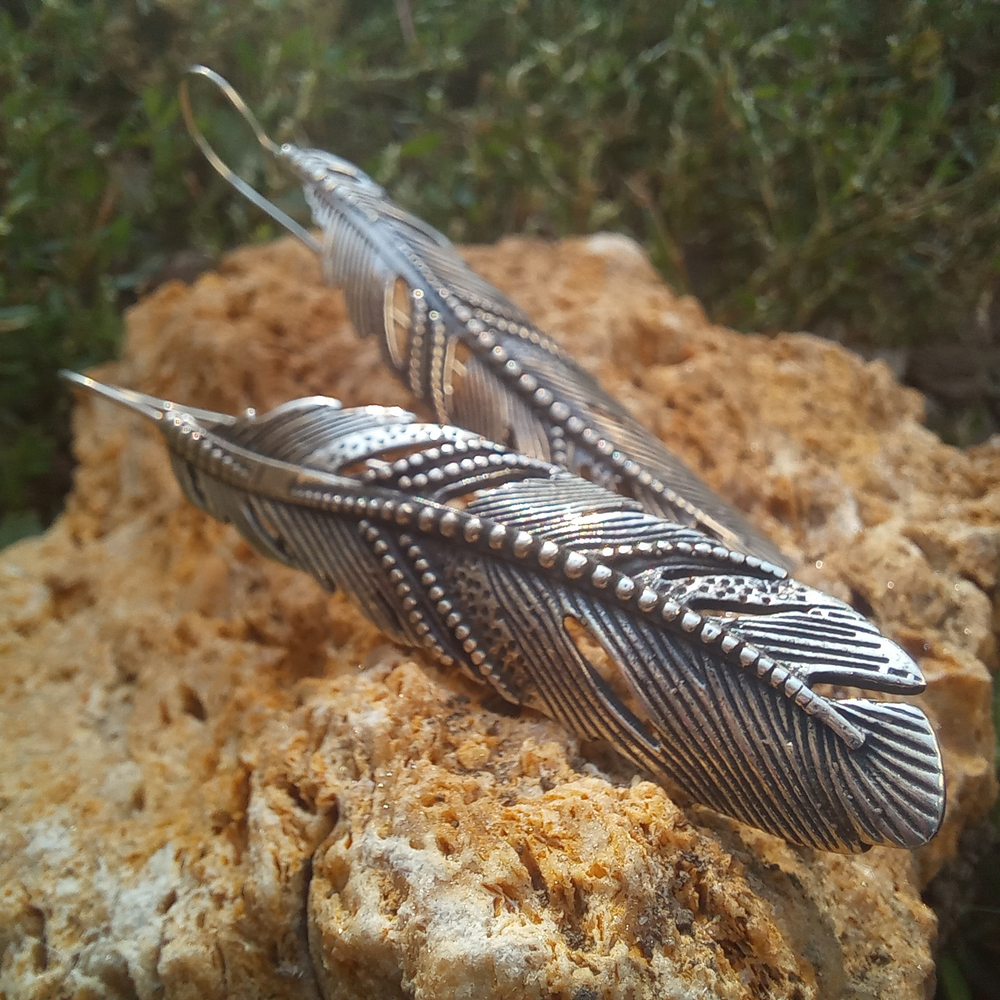 Серьги ПЕРЬЯ, серебро