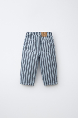 ZARA ДЖИНСЫ BAGGY В ПОЛОСКУ, ЭКРЮ/ТЕМНО-СИНИЙ