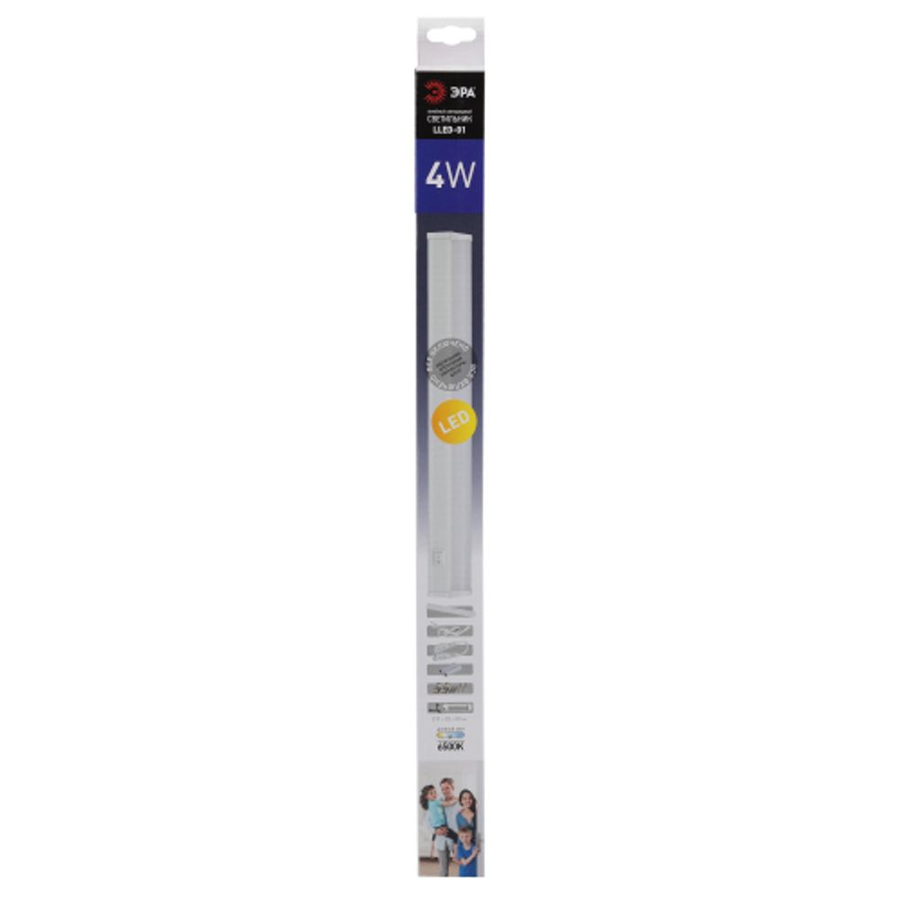 Линейный светодиодный светильник ЭРА LLED-01-04W-6500-W 4Вт 6500K L314мм с выключателем | Бытовые светодиодные линейные светильники