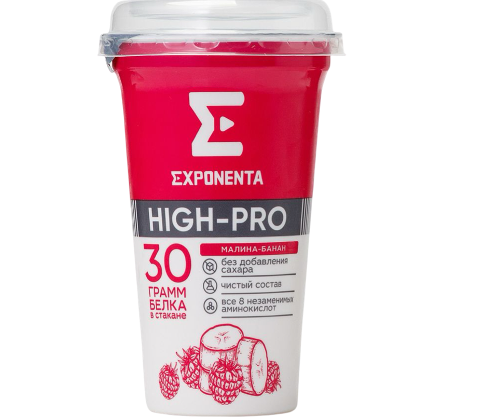 Напиток к.м. обезжир.с в.с. белка EXPONENTA HIGH-PRO со вкусом Малина-банан, 250г