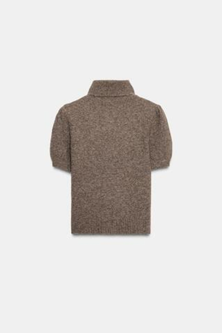 ZARA ДЖЕМПЕР С КОРОТКИМИ ОБЪЕМНЫМИ РУКАВАМИ, СЕРОВАТО-КОРИЧНЕВЫЙ