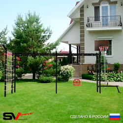 Уличная шведская стенка Sv Sport рукоход х 2 с комплектом турник прямой У54255К (Турник/Брусья/Скамья/Со спинкой/Щит баскет/Кронш бокс/Канат/кольца/лестница/Сетка)