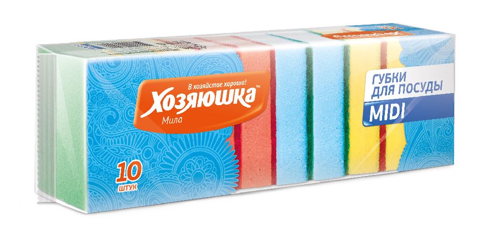 Губка для посуды "ХОЗЯЮШКА Мила" MIDI 10 шт., Г-06
