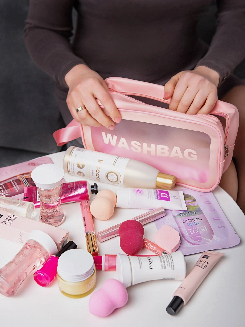 Косметичка водонепроницаемая Washbag сумка с ручкой органайзер косметичка для бассейна душа роддома, розовая 22*8*12см