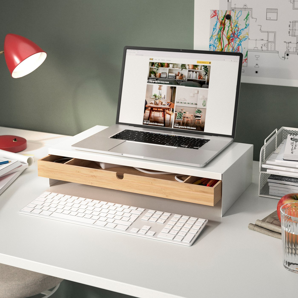 IKEA ELLOVEN  (ИКЕА ЕЛЛОВЕН)  -  Подставка под монитор с ящиком - белый