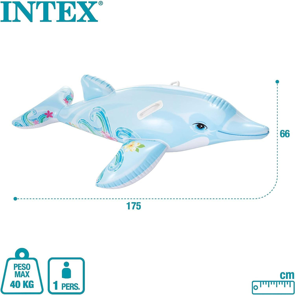 Надувная игрушка для плавания Дельфин 175х66 см Intex 58535, плот наездник матрас детский с ручками для бассейна