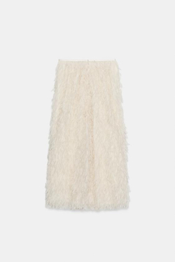 ZARA ЮБКА С ПЕРЬЯМИ — ZW COLLECTION LIMITED EDITION, ЭКРЮ