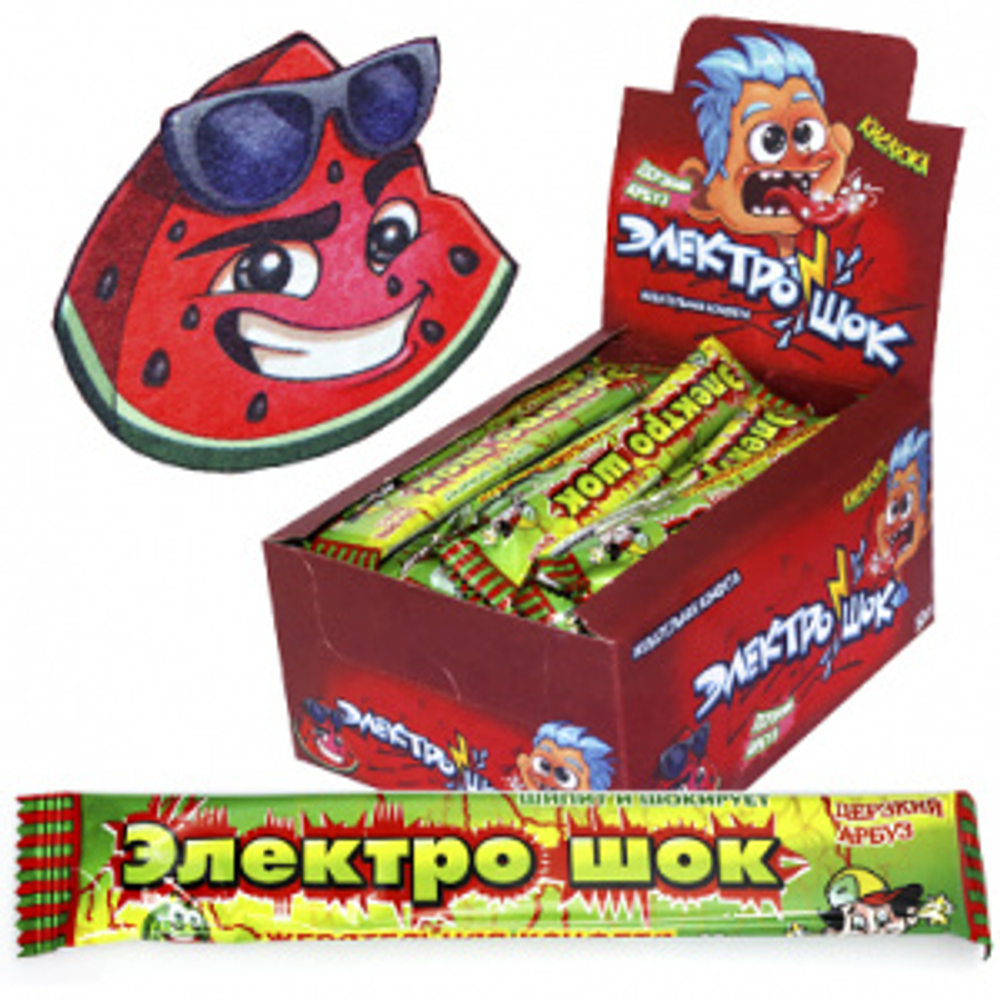 Жев.конфеты пластинки ЭЛЕКТРОШОК арбуз 20г*50шт (12бл)