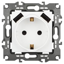 Розетка ЭРА Серия 12 12-4109-01М 2P+E 16A-250В штор. с 2xUSB 5В-3А белый матовый | Эра 12