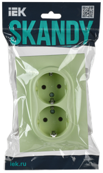 SKANDY Розетка 2-местная с заземлением без защитных шторок 16А в сборе SK-R08G мятный IEK