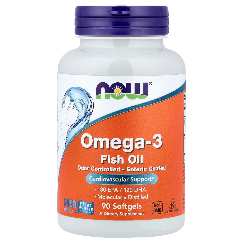NOW Foods, рыбий жир с омега-3, 90 капсул