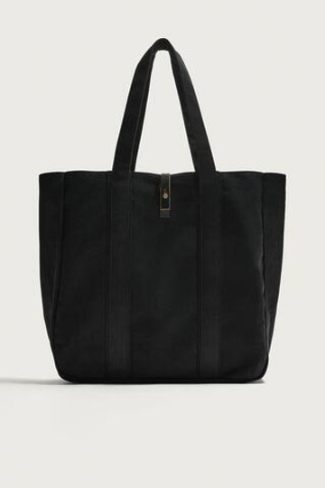 ZARA СУМКА-ШОПЕР ИЗ ТКАНИ С КОЖАНЫМИ ДЕТАЛЯМИ, ЧЕРНЫЙ