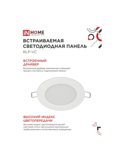 Светильник светодиодный RLP-VC 6Вт 6500К IP40 420лм 230В 95мм круглый встраив. панель бел. IN HOME 4690612024516
